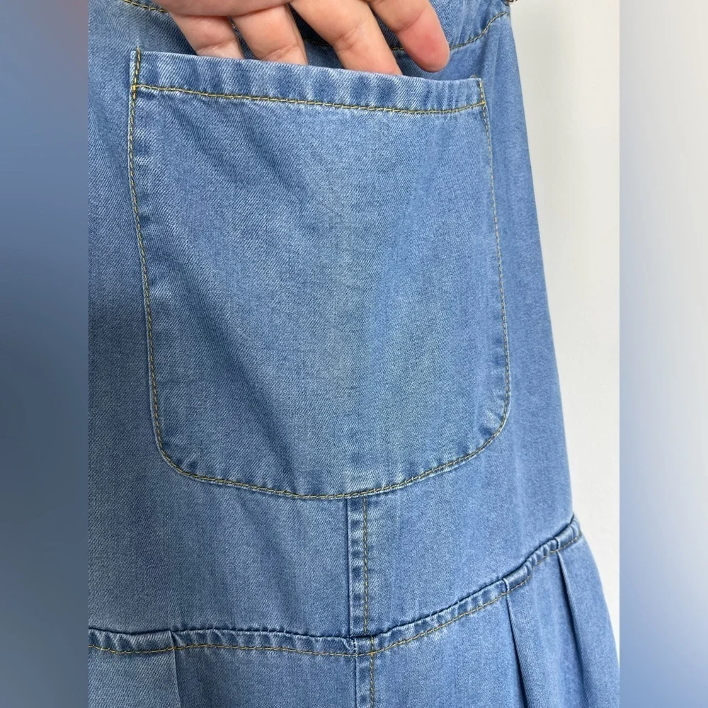 Boho Denim Wide Leg Chambray Overalls Jumpsuit Pockets Boho Summer Casual XXL